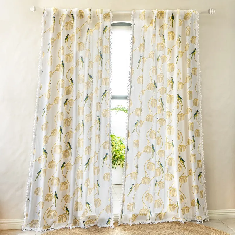 Tranquebar Home Floral Whisper Cotton Curtains(Yellow) - Set Of Two media 3