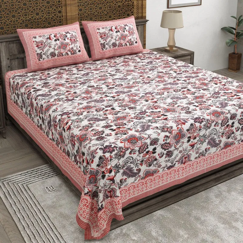 Leafis Cotton Bedsheet (Pink,Grey) - 240 TC media 1