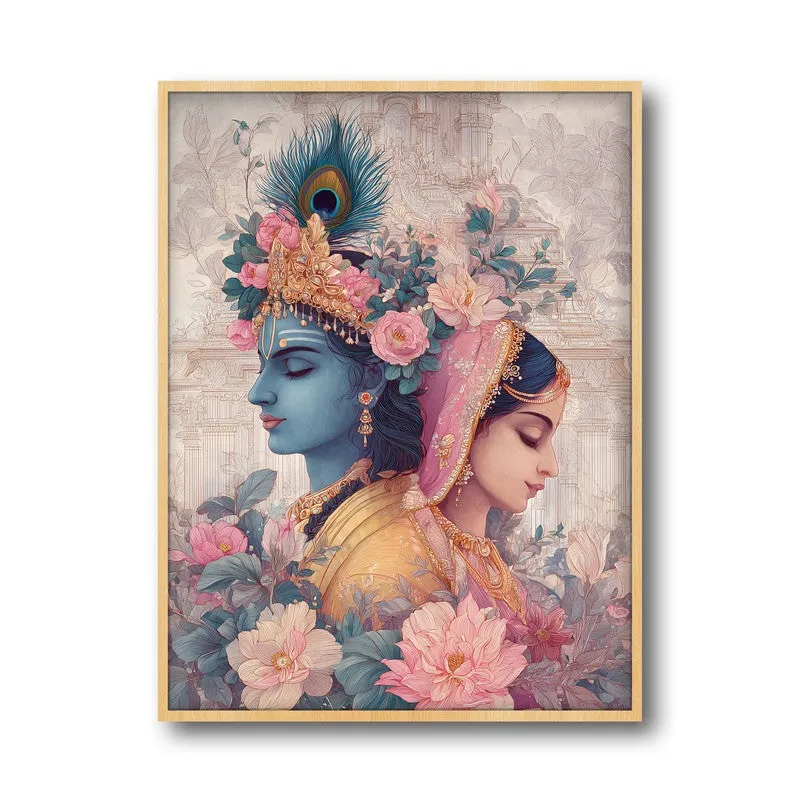 Sri Radha Krishna Enchanting Archival Paper Wall Art - Natural Brown Frame media 5