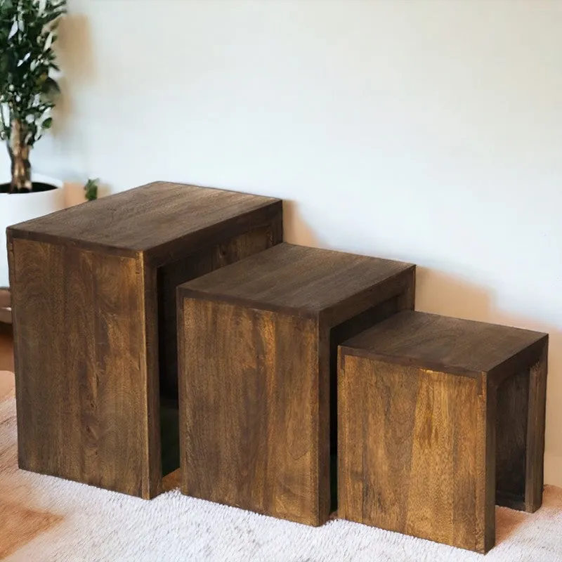 Sverox Sheesham Wooden Side & Bedside Table (Dark Brown) - Set Of Three media 4