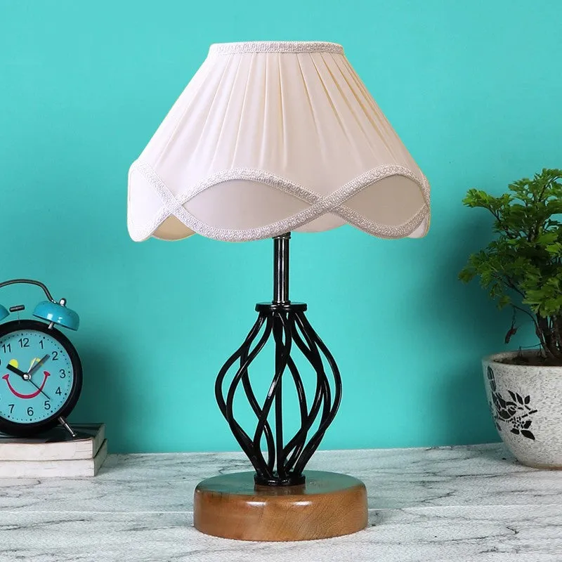 Gloflare Cotton Table Lamp With Wooden Base - Ivory media 4