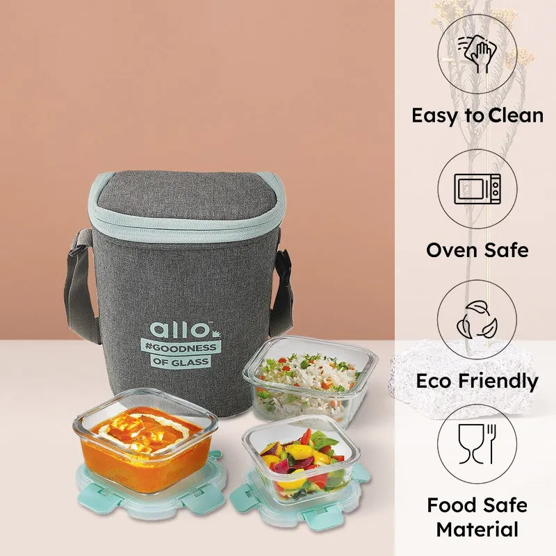 Pakruv Leak Proof Glass Lunch Box with Bag- Set of Three media 1