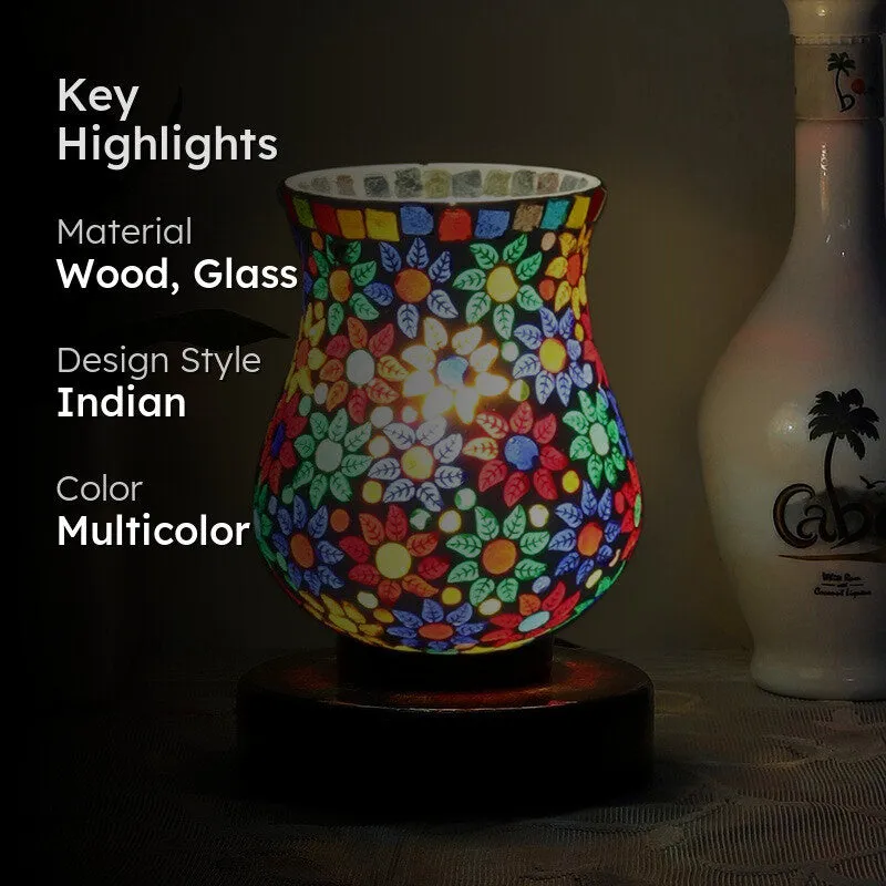 Gleemora Mosaic Glass Table Lamp With Wooden Base - Multicolor media 2