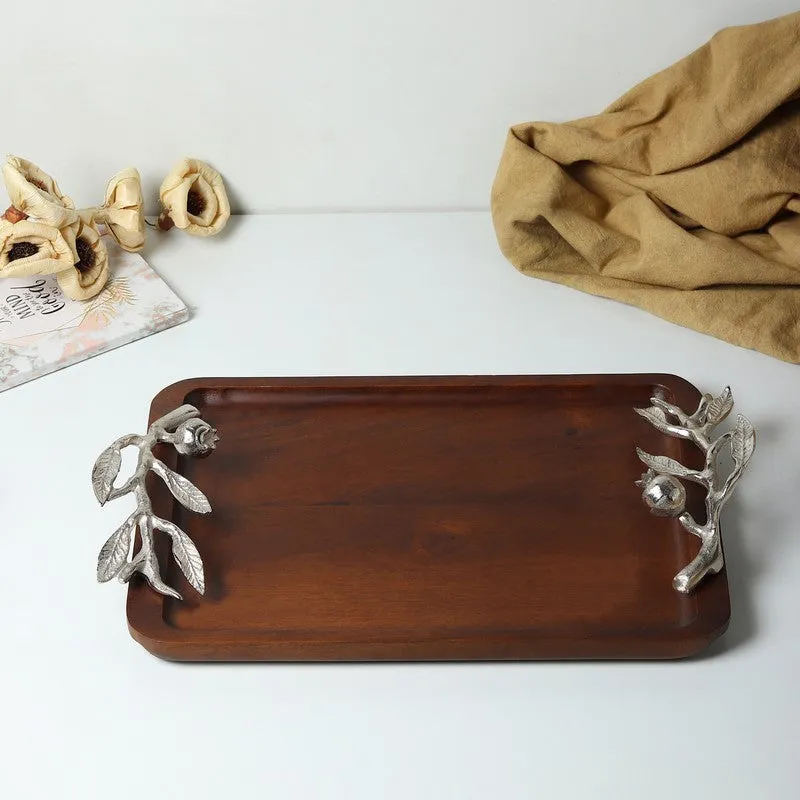 Amber Wood Serving Tray - Silver,Brown media 3