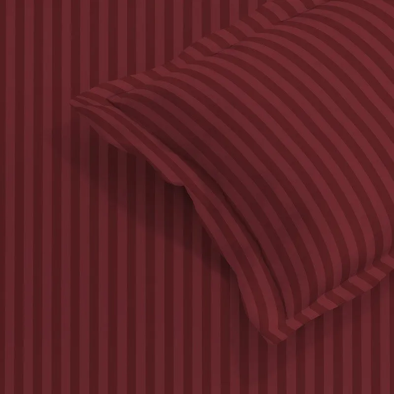 StripeScape Glace Cotton Fitted Bedsheet (Maroon) - 130 GSM - 7