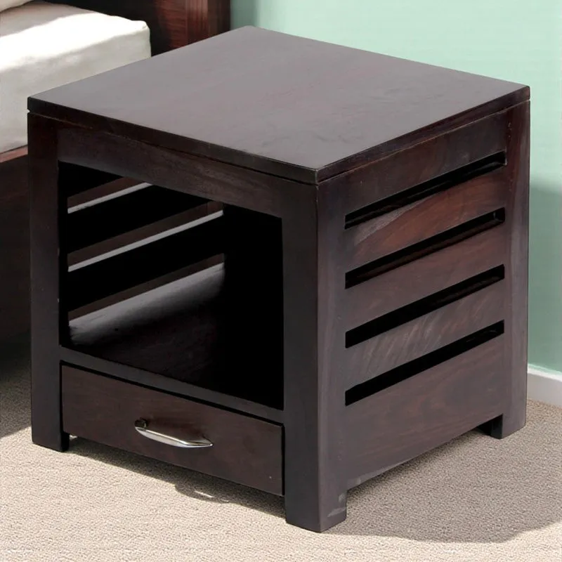 Sverix Sheesham Wooden Side & Bedside Table - Black media 1
