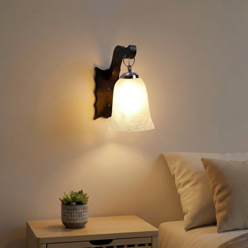 Crystal Bloom Wavy Dark-Wood Glass Wall Lamp