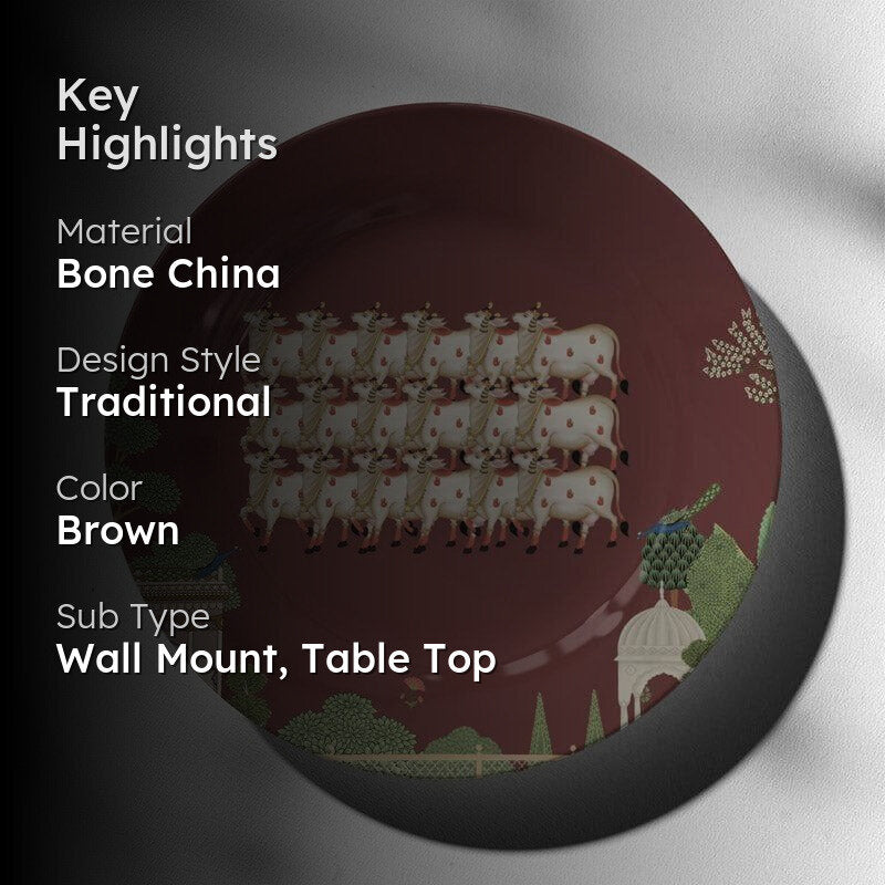 Pichwai Art Wall Plate - Brown media 2