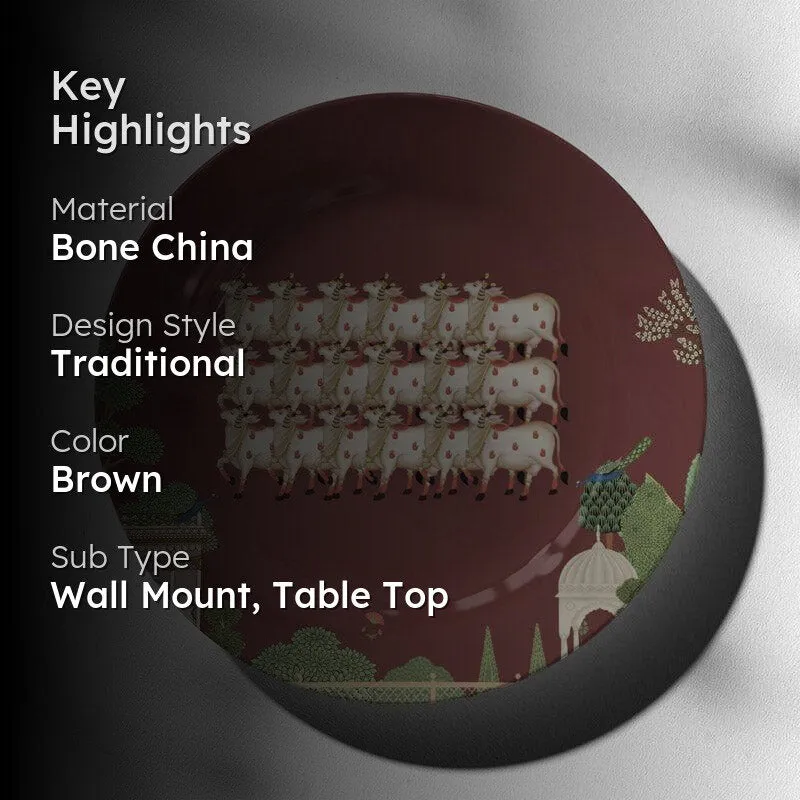 Pichwai Art Wall Plate - Brown media 2