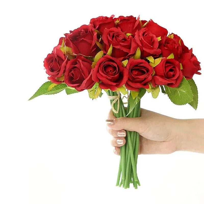 Faux Polyantha Rose Bunch (Red) - Set Of Twelve media 3