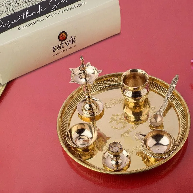 Om Subh Labh Brass Pooja Thali media 1