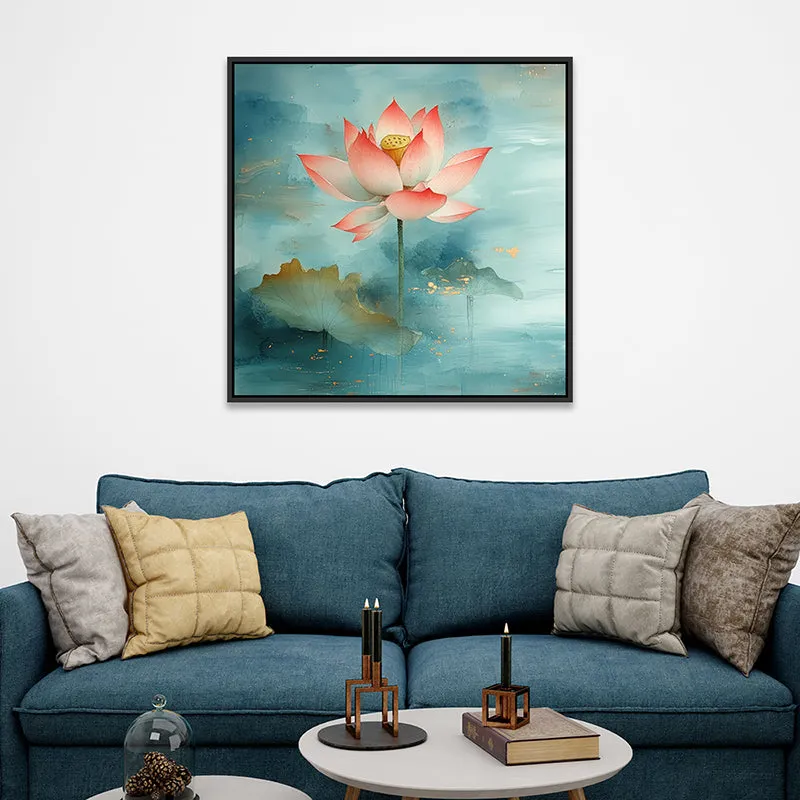 Faded Padma Canvas Wall Painting With Frame - Black media 4