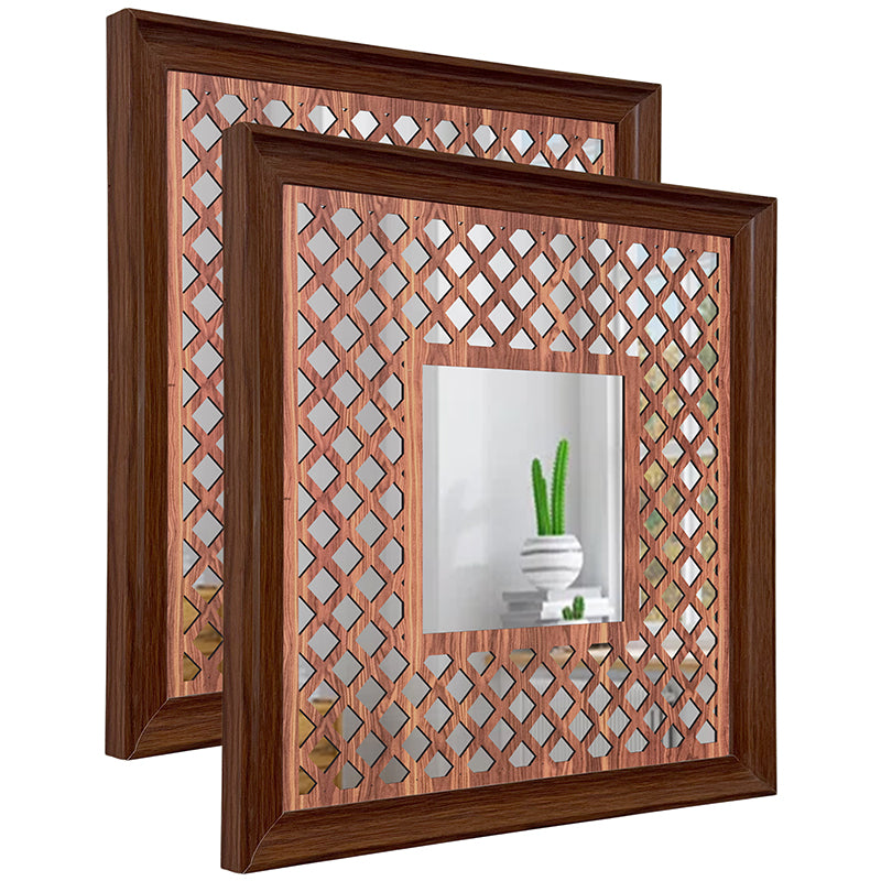 Jharokha View Decorative Wall Mirror (Brown) - Set Of Two media 5