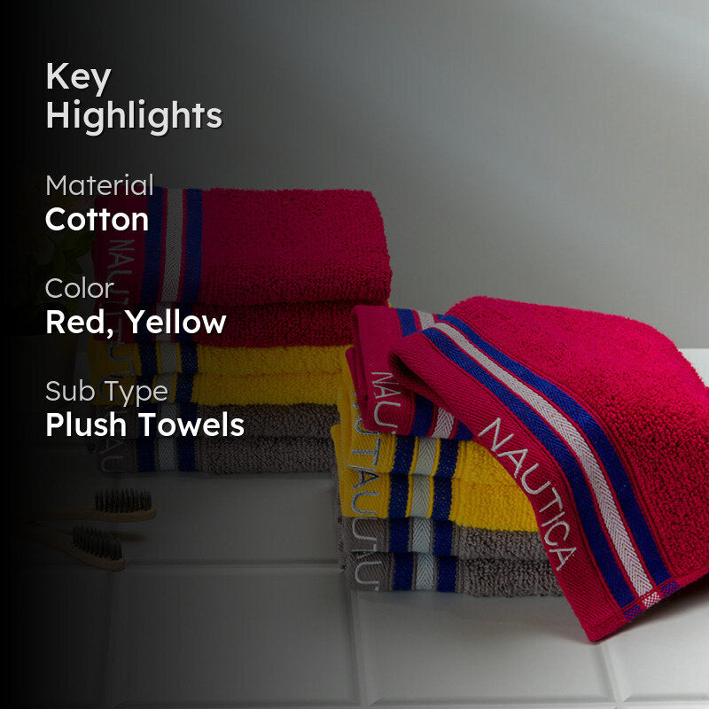 Nautica Dove Down Cotton Face Towel (Burgundy,Yellow & Grey) - Set Of Twelve media 2