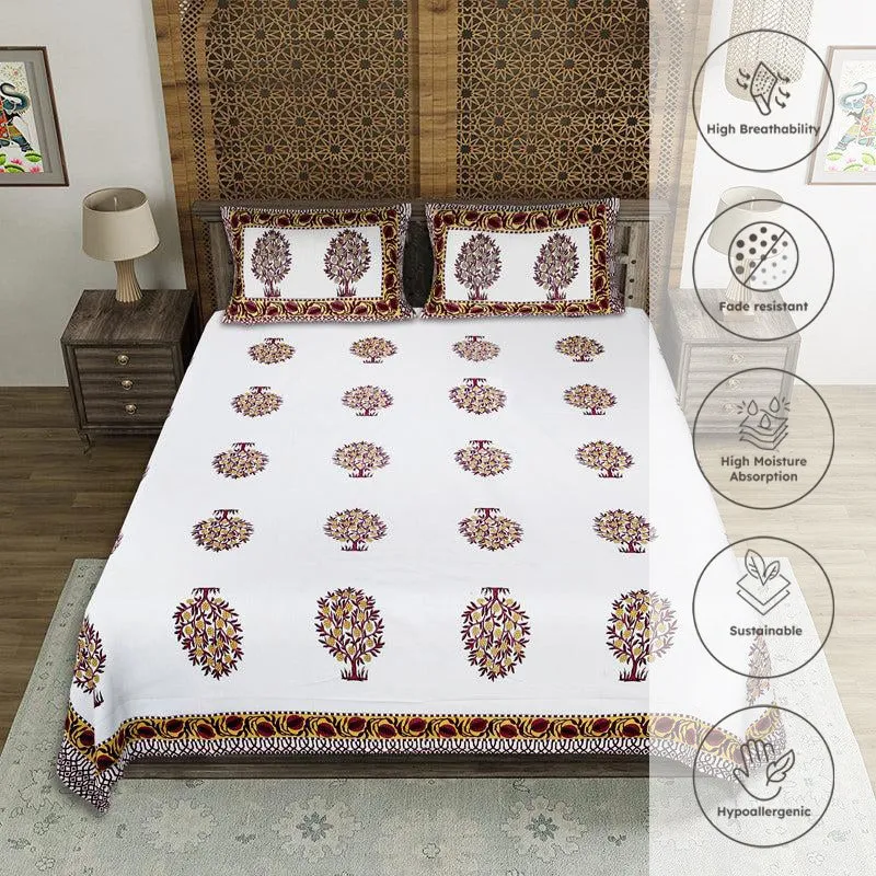 Chatur Floral Cotton Bedsheet (Yellow) - 144 TC media 3