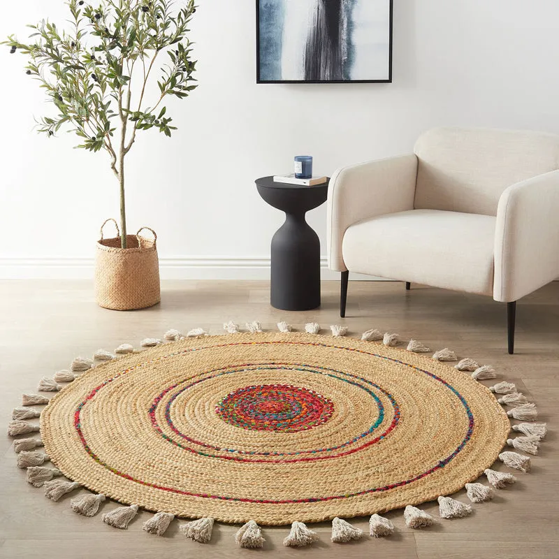 Rustic Halo Braided Jute Area Rug - Pink, Beige media 3