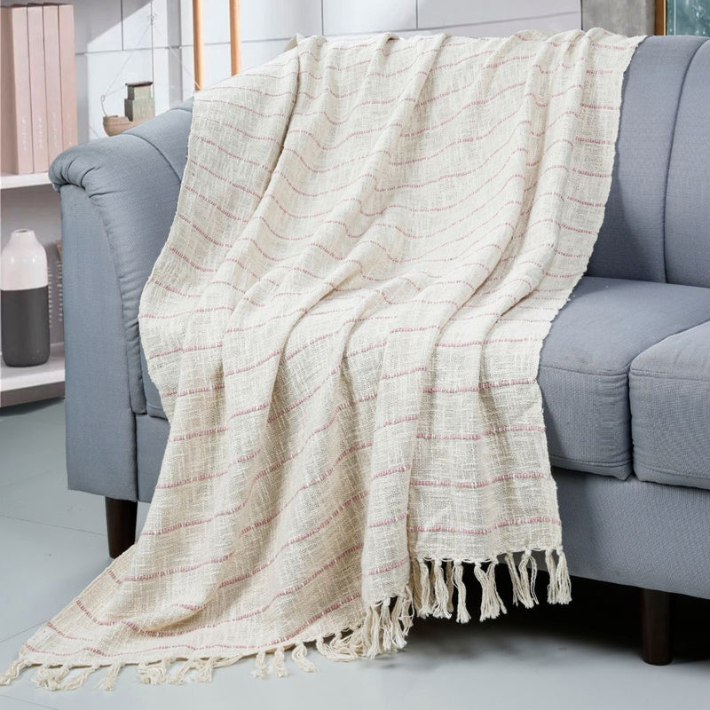 Cinnamon Whirl Striped Throw - Off White