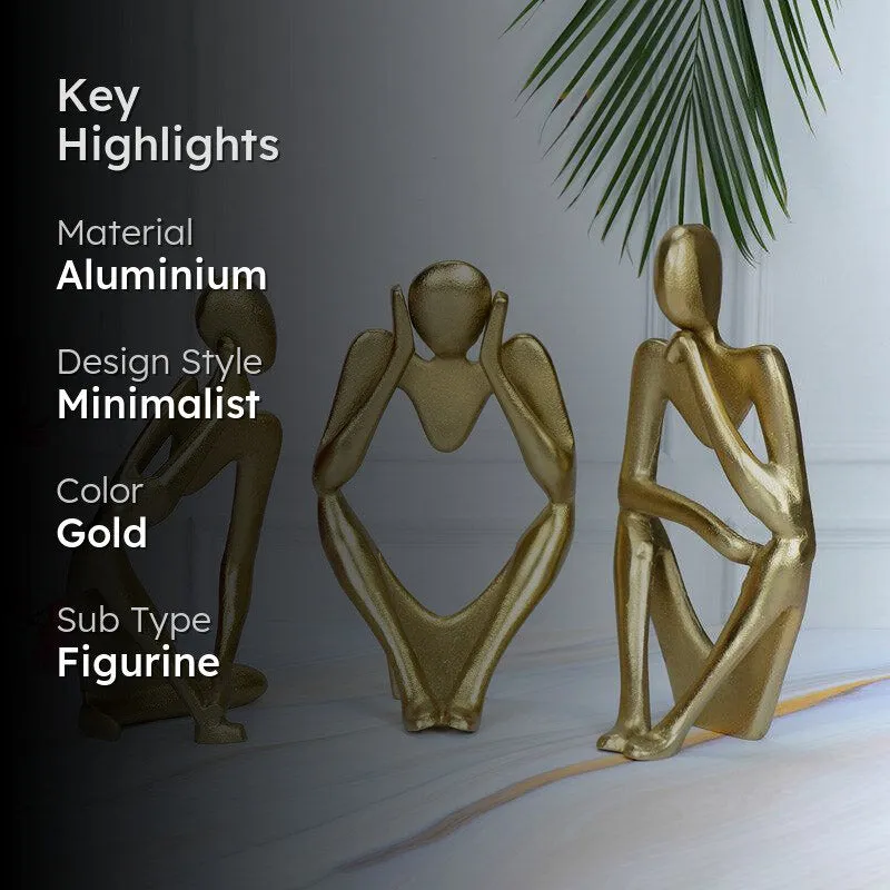 Human Ponder Showpiece (Gold) - Set Of Three media 2