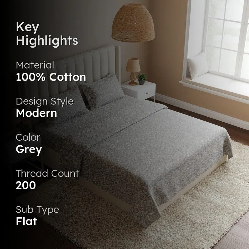 Caravel Floral Cotton Bedsheet (Grey) - 200 TC media 2