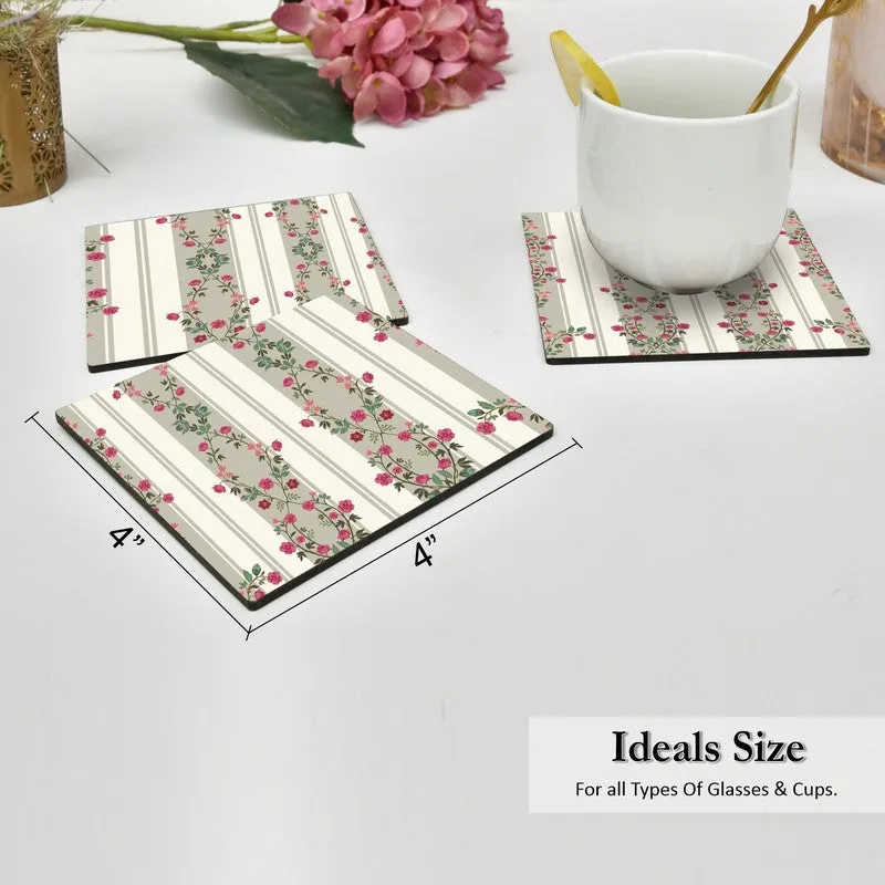 Vintage Floral Print Wooden Coasters with Holder - Seven Piece Set media 6
