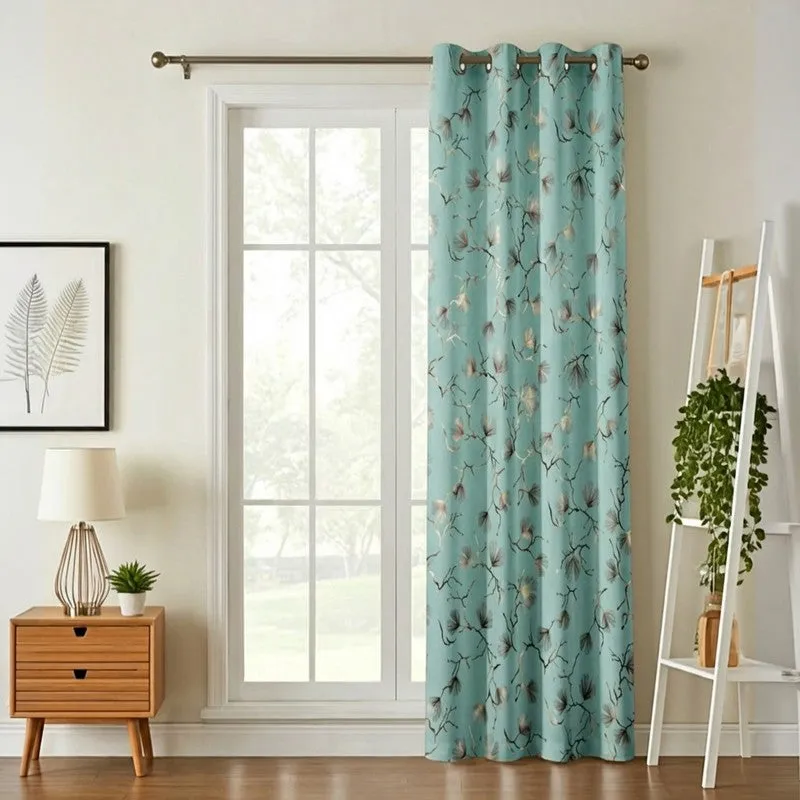 Soft Edge Printed Velvet Curtain - Sage Green,Gold media 1
