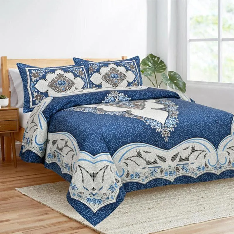 Yashita Printed Cotton Bedsheet (Blue) - 160 TC media 1