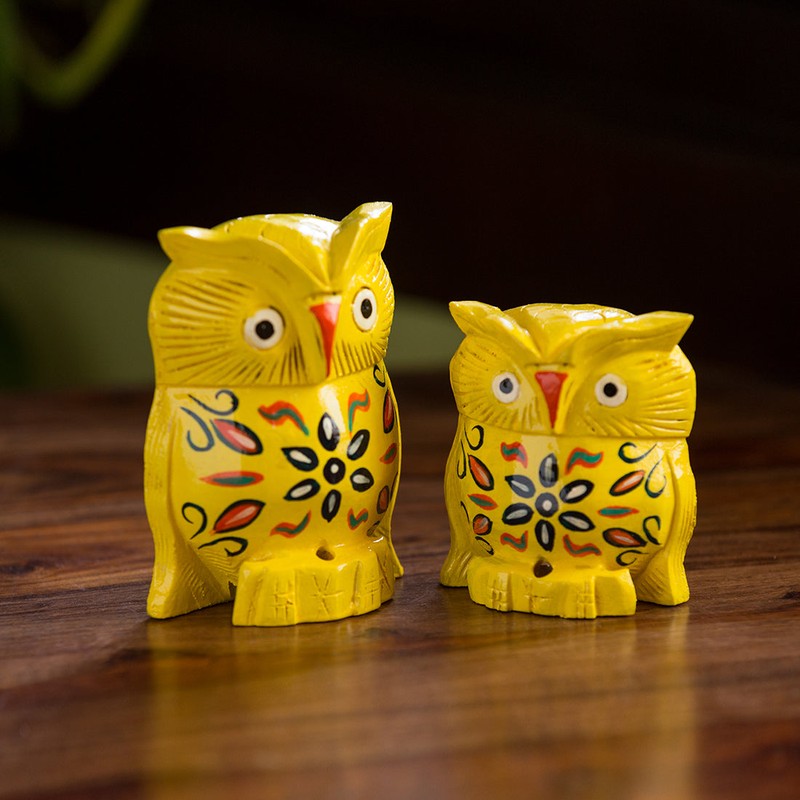 Owl Dream Handcarved Showpiece - Set Of Two
