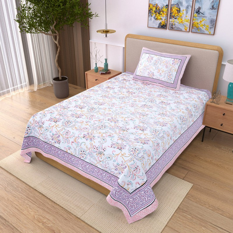 Fabrelle Floral Cotton Bedsheet (Pink & White) - 240 TC media 3