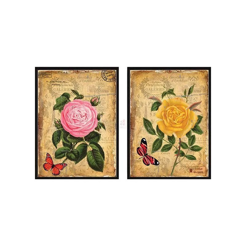 Retro Rosa Bloom Wall Painting - Set Of Two media 3