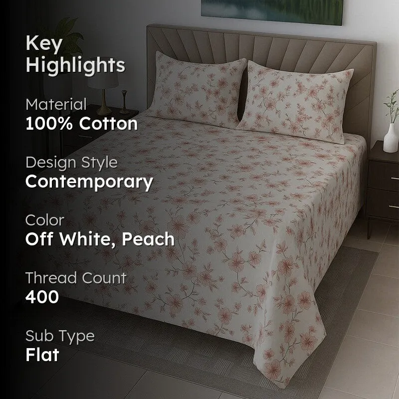 Gentle Petals Cotton Bedsheets (Peach) - 400 TC media 2