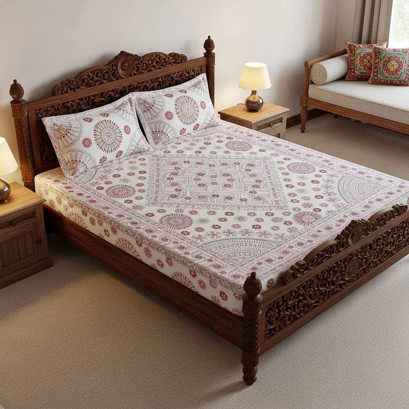 Dwanima Ethnic Cotton Bedsheet (Pink) - 160 TC media 1