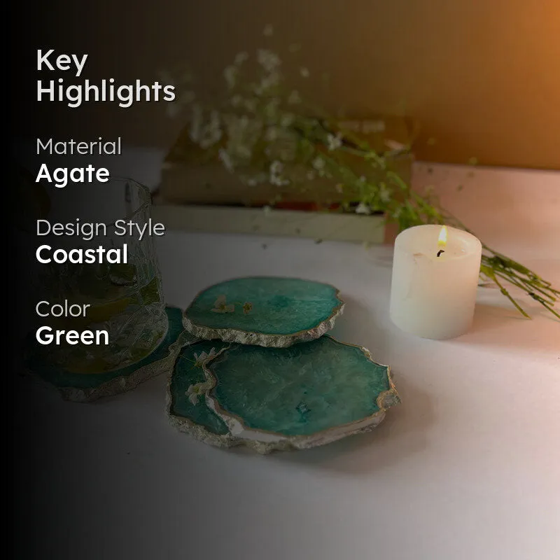 Silasa Handcrafted Crystal Agate Coaster (Green) - Set Of Four media 2