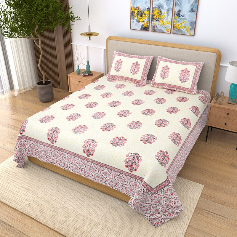 Clothiq Ethnic Cotton Bedsheet (Pink) - 240 TC media 3