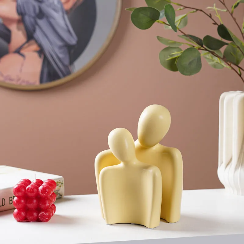 Dual Embrace Abstract Painted Resin Showpiece (Yellow) - Set Of Two media 1