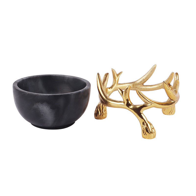 Carrara Cradle Marble Serving Bowl With Metal Stand (Black) - 300 ML media 3