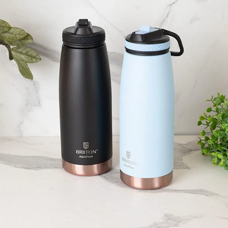Turbo Hot & Cold Thermos Water Bottle (Black & Blue, 1000 mL Each) - Set Of Two media 1