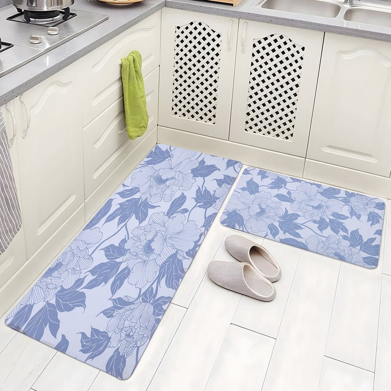 Snugelle Rubber Kitchen Floor Mats (Blue) - Set of Two