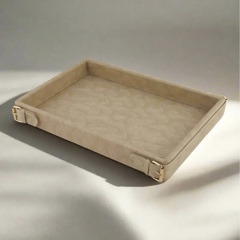 Redvo Vegan Leather Serving Tray - Beige media 1