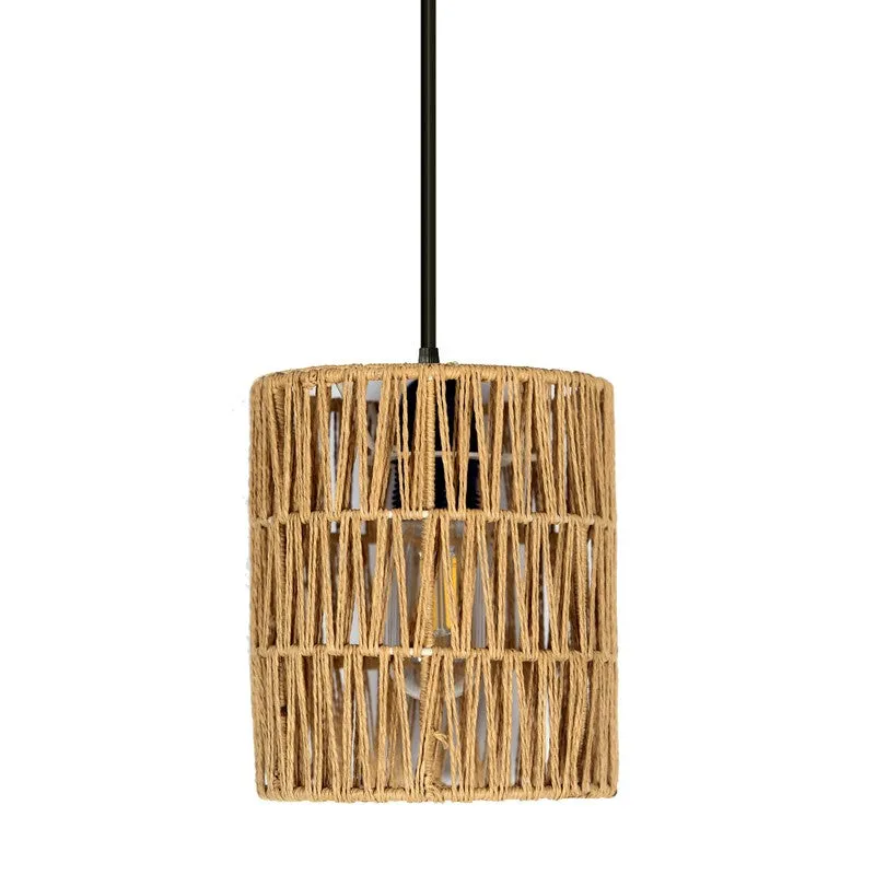 Lucentra Elegant Raffia Ceiling Lamp - Beige & Black media 5