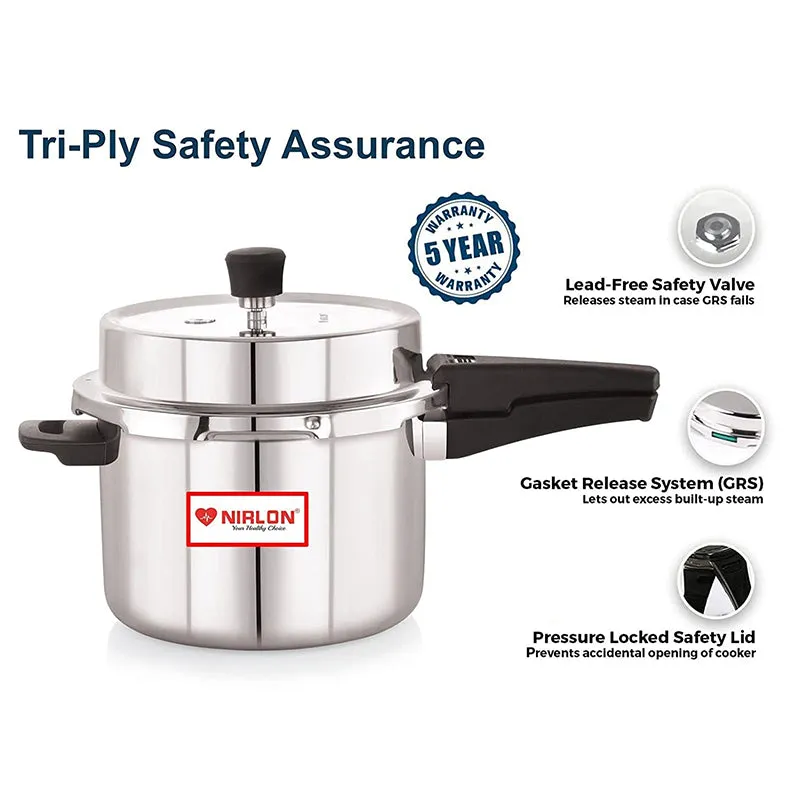 Nirlon Steel Shine Pressure Cooker - 5000 mL/ 9 Inches media 6