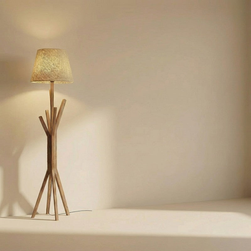 Diora Wooden Floor Lamp With Fabric Shade media 5