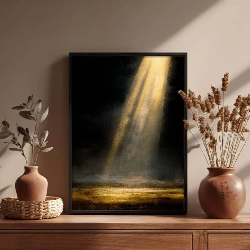 Golden Rays Archival Paper Wall Painting With Black Frame media 4