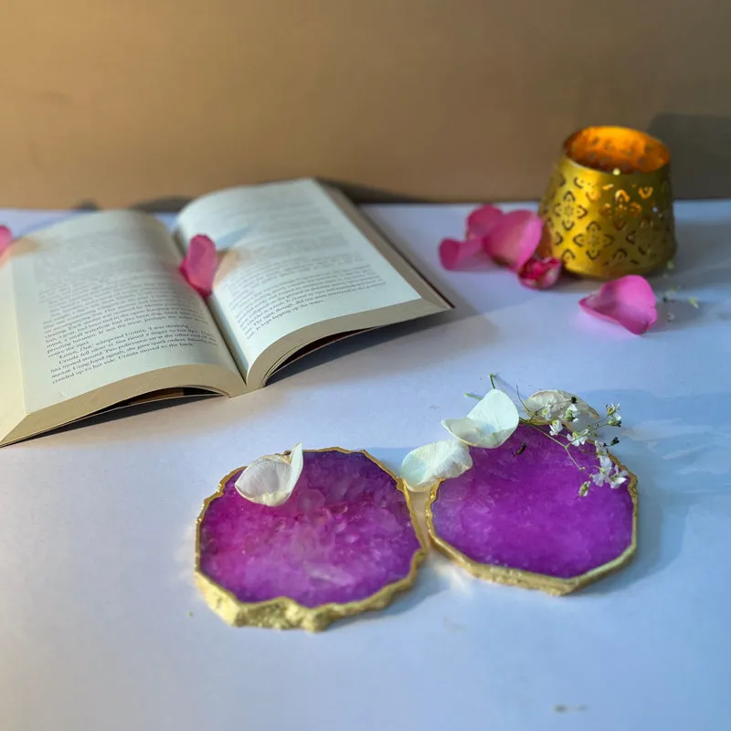Celeste Handcrafted Crystal Agate Coaster (Pink) - Set Of Two media 1