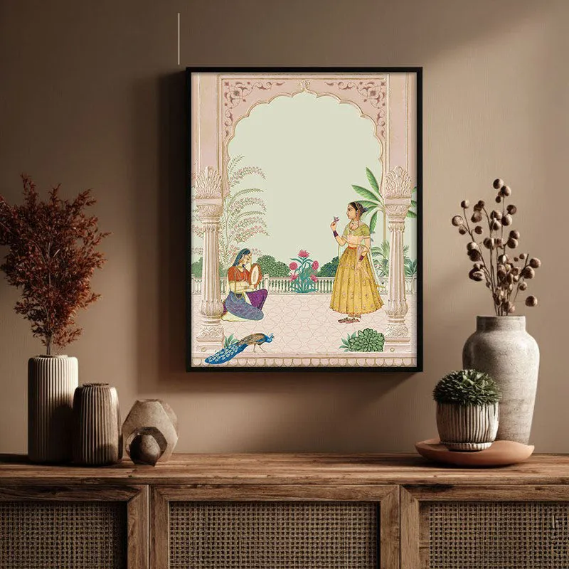 Graceful Sultana Framed Mughal Canvas Wall Painting media 3