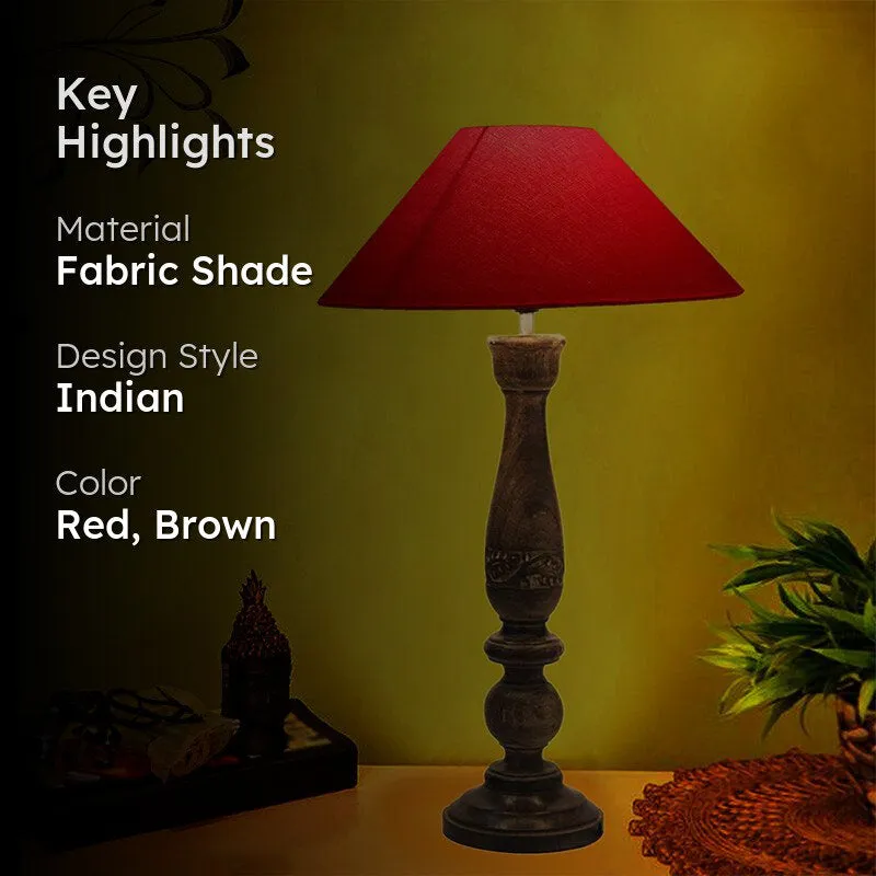 Nihara Wooden Fabric Table Lamp - Red,Brown media 2