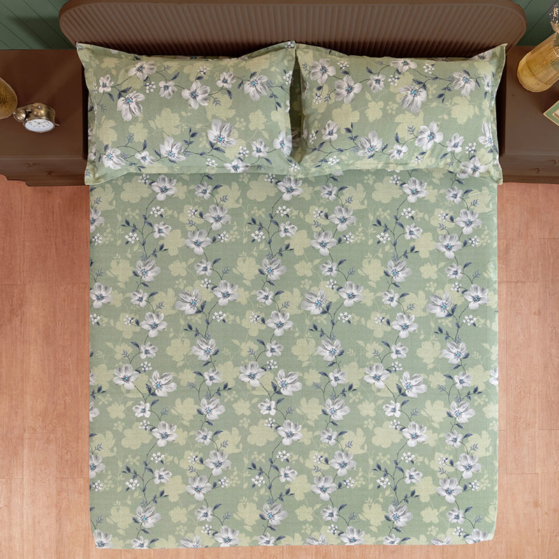 Swayam Anvitha Floral Cotton Bedsheet (Green) - 144 TC media 5