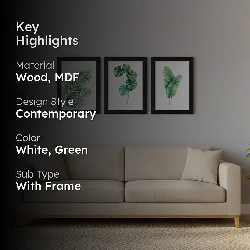 Minimalist Green Botanical Wall Painting With Black Frame - Set Of Three media 2