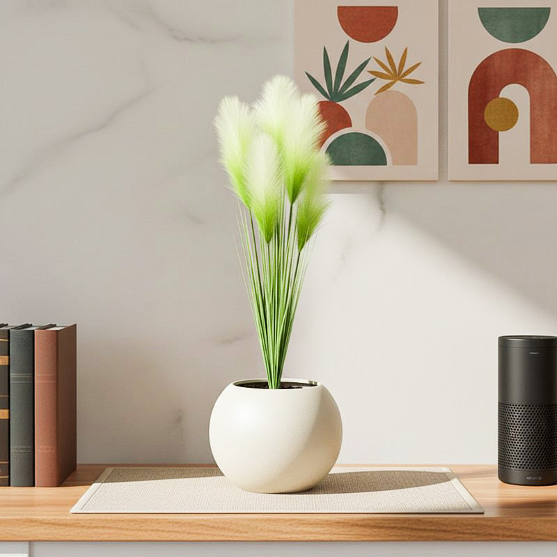 Jungleon Faux Pampas Grass With Black Plastic Pot - 3.2 Feet