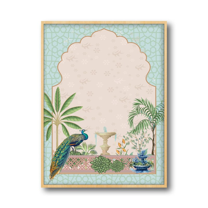 Gul-E-Peacock Framed Mughal Canvas Archival Canvas Wall Painting - Natural Brown Frame media 6