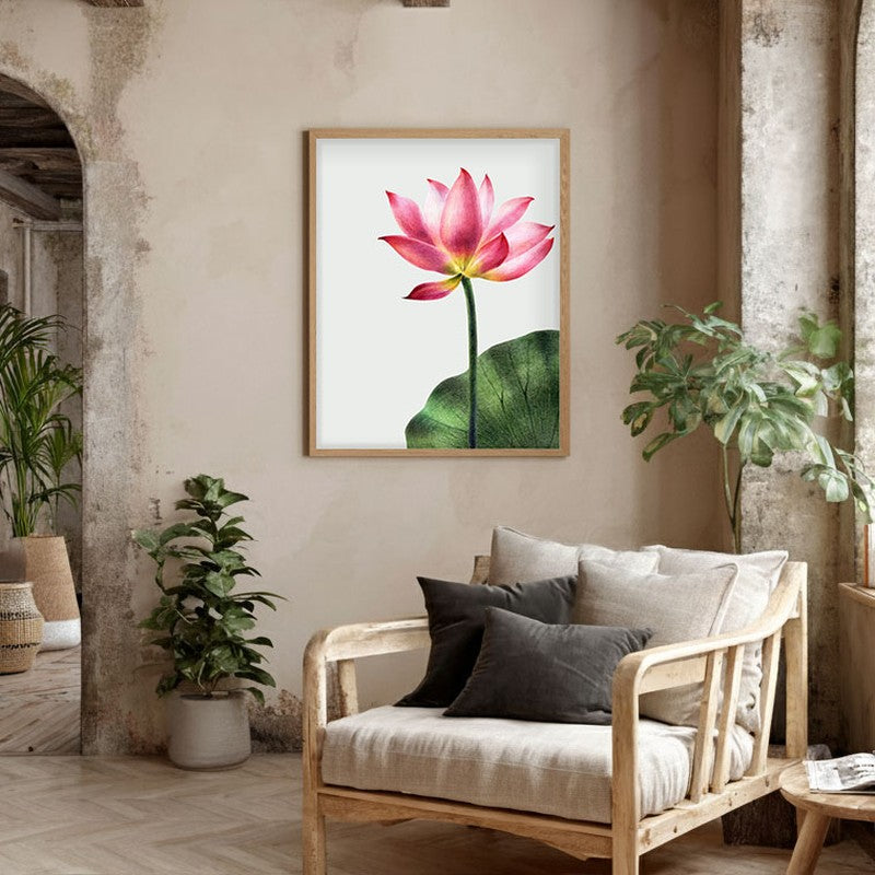 Painted Lotus Archival Paper Wall Art  - Natural Brown Frame media 3